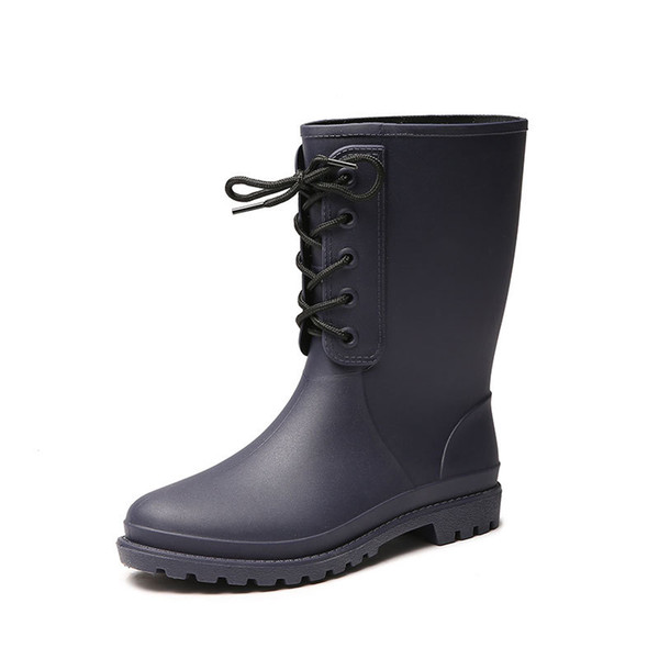 2020Lace Up Boots Women's Rubber Shoes Rain Boots-women Winter Footwear Luxury Designer Leather Booties Round Toe Platform