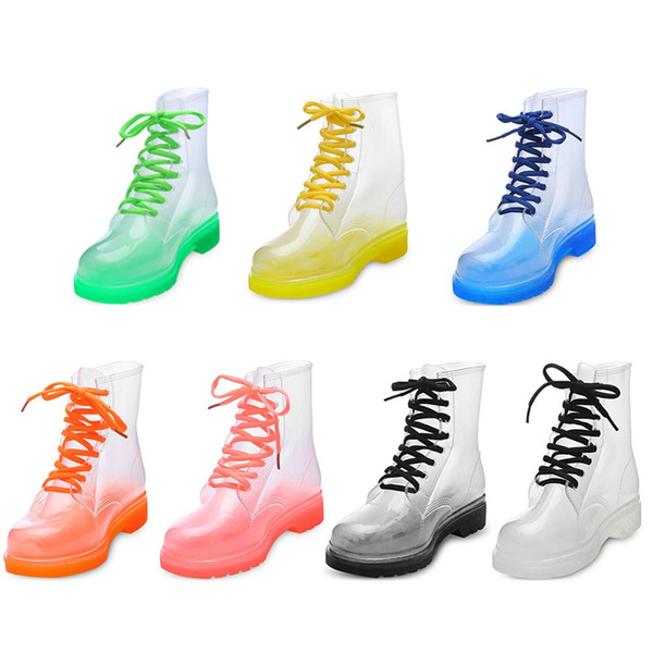 Designer Platform Transparent Rain Shoes Ladies Bow Flats Low Heeled Middle Tube Boots Waterproof Water Shoe