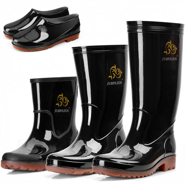 Construction labor insurance long tube rain boots men women high boots rain Waders boots waterproof non-slip PVC Hunting fishing shoes black