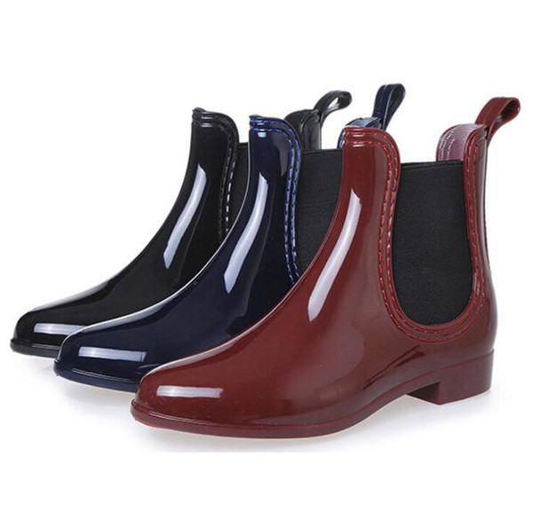 HOT! Rubber Boots Waterproof Trendy Jelly Women Ankle Rain Boot Elastic Band Solid Color Rainy Shoes Women