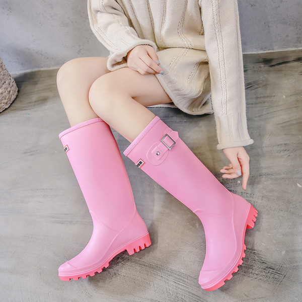 Hot Sale-alf nice motor 3cm low heel waterproof welly buskin pink big size36-41 ladies work shoe footwear