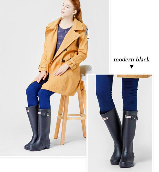 Rubber Rainboots Tall Rain Boots for Women British Classic Waterproof Rainboots Ladies Wellies Wellington Matte Boots D16