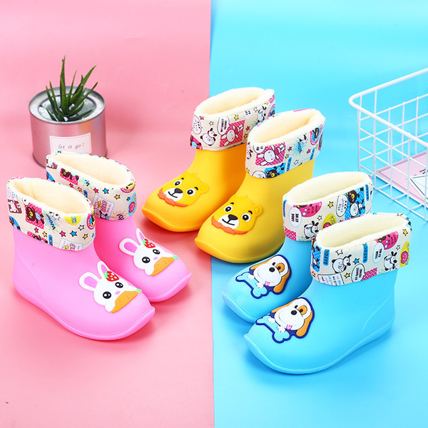 New cotton-insulated children's rain shoes waterproof and skidproof rain boots for boys and girls cartoon water shoes for kids