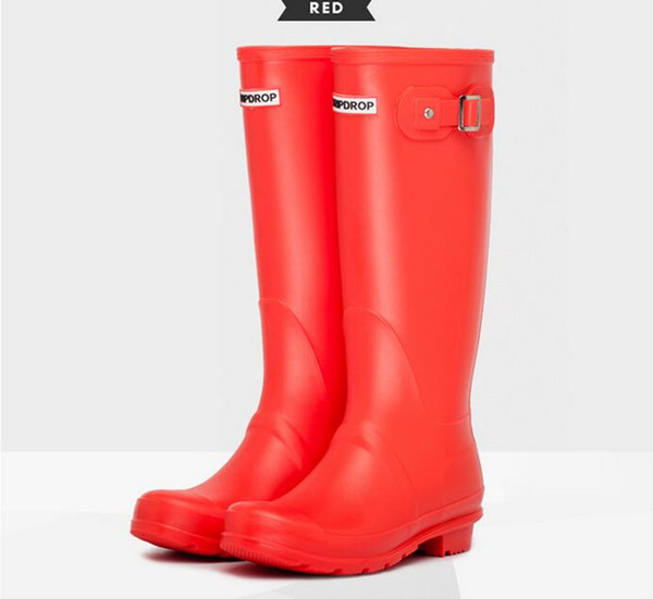 Adult Women High Rainboots Matte Antiskid Galoshes Waterproof Rain Shoes Riding Boots Jack Boot Green Black Pink