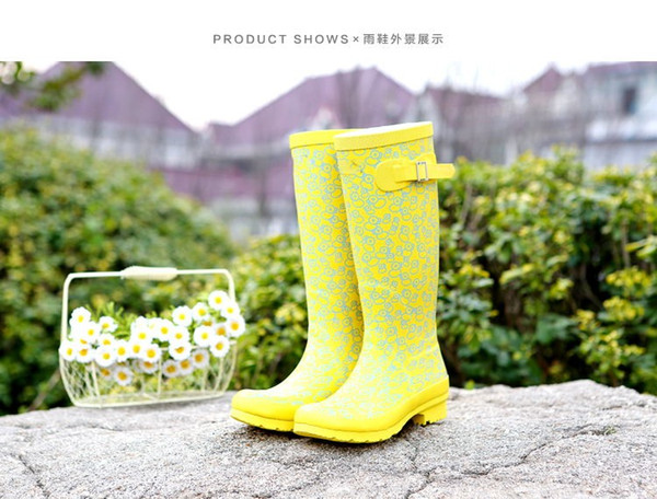 Hot Sale- Women's Tall Rain Boots, Girl's Fashion Water Shoes Rubber Waterproof Ladies Walking Outdoor Hunting Rainboots 36-39 Yellow Small