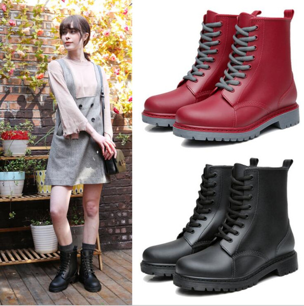 Women's Fashion Rain boots Waterproof Shoes Woman Mud Water Shoes Rubber Lace Up PVC Ankle Boots Sewing Rain Boots plus size 44