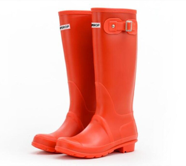 New Fashion Adult Women High Rainboots Matte Antiskid Galoshes Waterproof Rain Shoes Riding Boots Jack Boot Green Black Pink