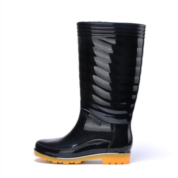 Hot Sale- Rain Boots Thin section Black Chains Waterproof Welly Plaid Knee-High Rainboots 2016 New Fashion Design Tall High Goo