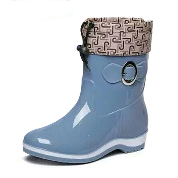 Rain Boots Rubber Women Ankle Boots Casual Platform Shoes Woman Warm Flats Women Shoes Size 36-40 Red blue beige