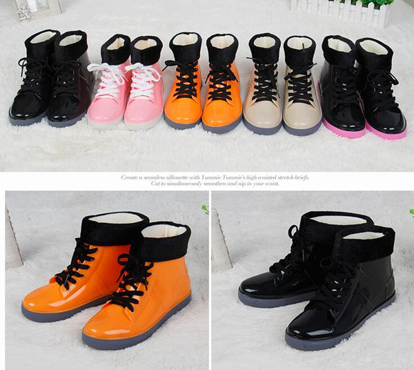 New Arrival Sewing Waterproof Flat With Shoes Woman Rain Woman Water Rubber Ankle Boots Cross-tied Botas