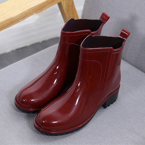 Women Rain Boots Waterproof Rubber Sole Low Heel Winter Shoe Female Middle Tube Fashion New Design Ankle Boot