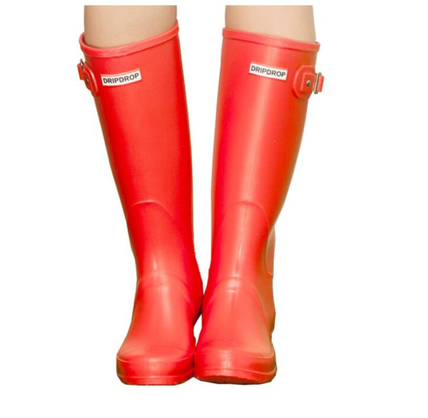 New Style Knee-High Rainboots Mid Snow Flat Heel Round Head Women's Non-Slip Buckle Strap Rain Boots Outdoor Rubber Water Shoes