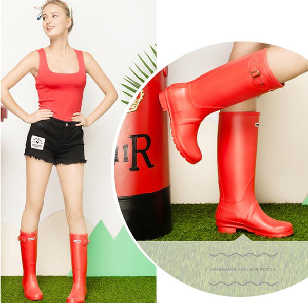 Women Pvc Rain Boots Mid-Calf Waterproof High Top Shoes Water Female Rainboots Slip On Fashion Non-slip Low Heels Comfortable