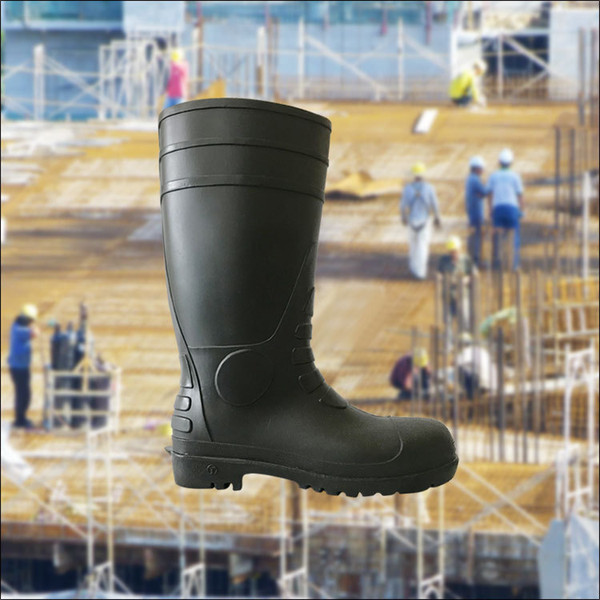 Safety boots PVC steel head mens rain boot labor insurance high tube anti-mite anti-piercing slip wear acid and alkali rain boot Non-slip