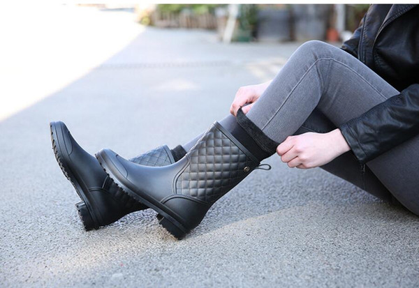 Hot Sale-d Colors Ladies Rubber Boots Fashion Waterproof Rainboot Non-Slip Low Heel Women Shoes