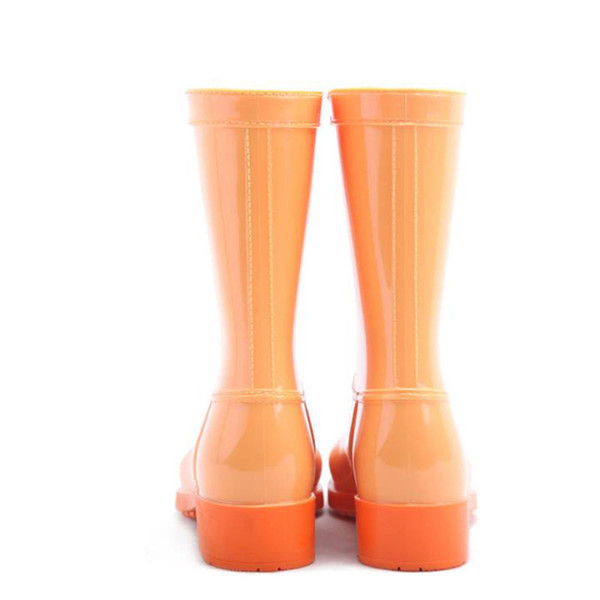 Hot Sale-ies Solid Candy Color Slip On Rubber Flat Heels Waterproof Charm Rainboots 2016 New Fashion Design Candy Solid