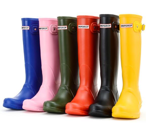 Women RAINBOOTS fashion Knee-high tall rain boots England style waterproof welly boots Rubber rainboots water shoes rainshoes