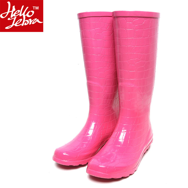 Women Rain Boots Fashion Knee high 2016 Pink Crocodile Pattern Rain Shoes Girl Summer Rubber Waterproof Rainboots Ladies Shoes Pink Women