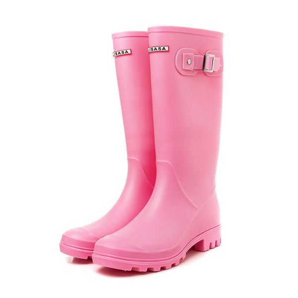 2018 Winter Rain Boots Women Fetish High Heels Boots Women Knee-high Slip-on Waterproof Low Solid Size 36-40 Mujer Rain Boots