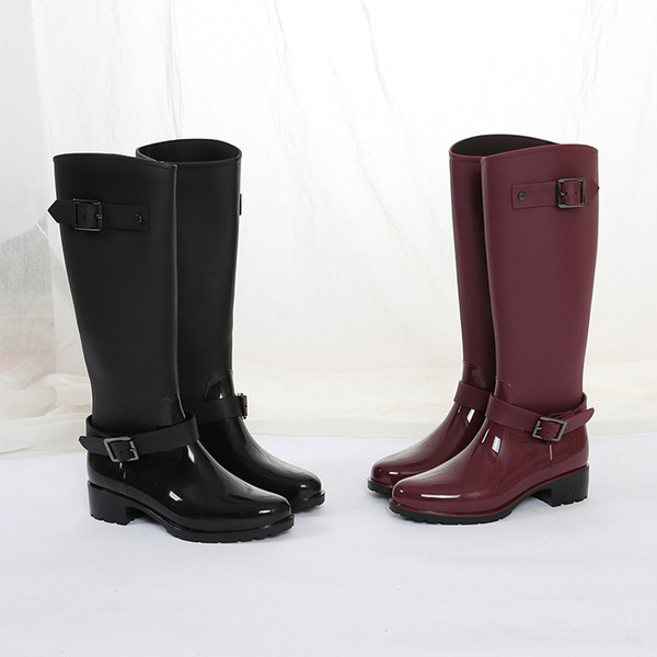 Women's fashion high rain boots long non-slip waterproof boots England buckle zipper durable rain Martin motorcycle boots wholes Two pieces