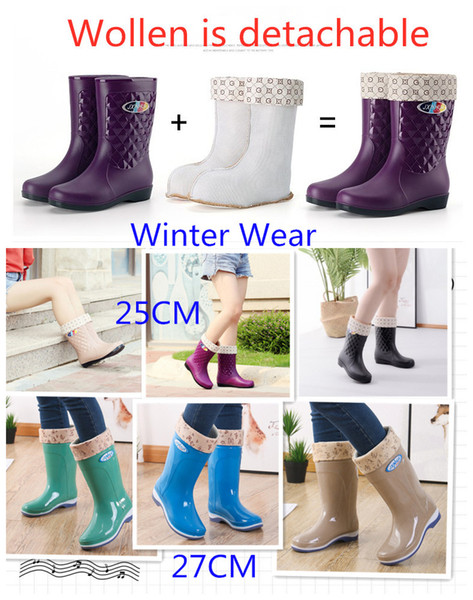 Wholesale Women's winter rain boots adult rainboot Wollen jack boots rubber overshoes antiskid & abrasion resistant kitchen waterproof boot