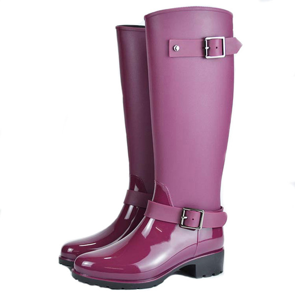 Spring winter boots brand design mid-calf boots student zip rain boots preppy shoes woman buckle rubber rainboots