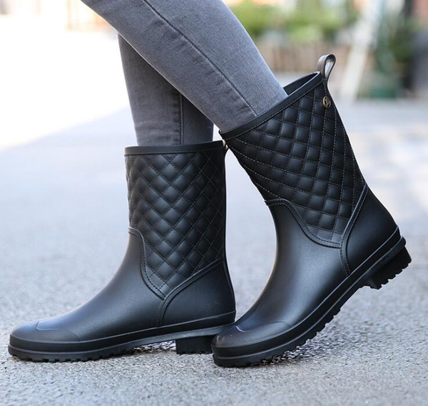 New Rubber Boots for Women PVC Ankle Rain Boots Waterproof Trendy PU Women Boot Elastic Band Rainy Shoes Woman