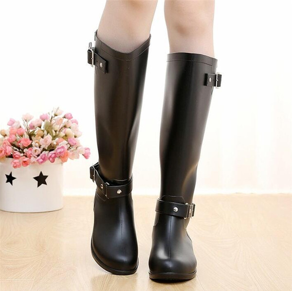 Punk Style Zipper Tall Boots Women's Pure Color Rain Boots Outdoor Rubber Water shoes For Female 36-41 Plus size