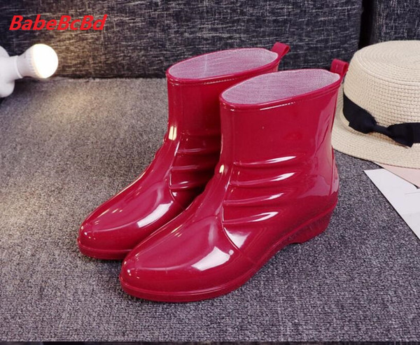 BabeBcBd Women's inner tube warm rain boots anti-skid and velvet women's water shoes short rubber shoes adult water boots.