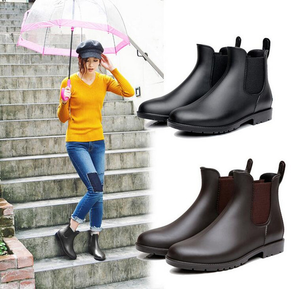 PLUS BIG SIZE:35-43 Spring Winter Ankle Rainoots Ladies Rubber Short Rain Boots Elastic Rain Shoes Woman Solid Waterproof Flat