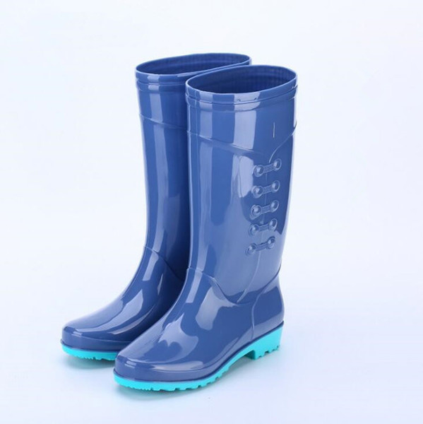 Women Flat Heels Tall Rainboots PVC Waterproof Water Shoes Wellies Fashion Non-Slip Warm Rain Boots Woman