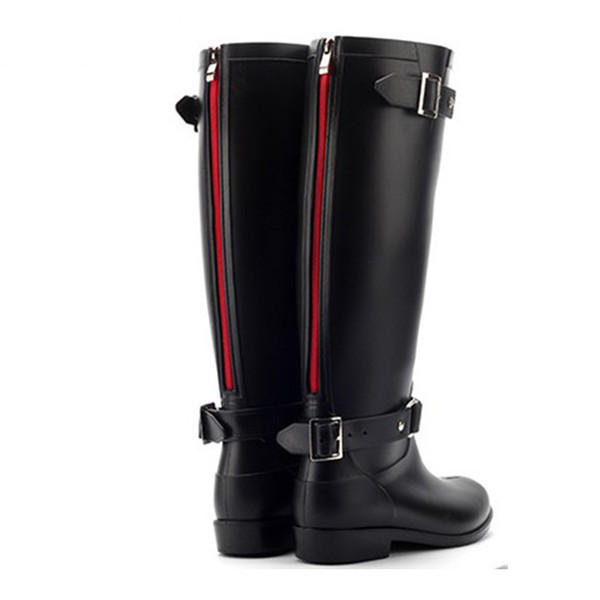 Punk Style Zipper Tall Boots Women's Pure Color Rain Boots Outdoor Rubber Water shoes For Female 36-41 Plus size