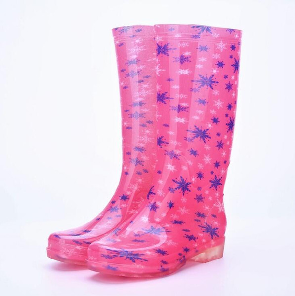 Women Non-Slip Hard-Wearing Rainboots Fashion PVC Waterproof Water Shoes Wellies Snowflower Rain Boots Woman