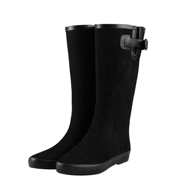 New pvc woman rain boots waterproof flat rain shoes woman water rubber buckle solid boots good quality botas