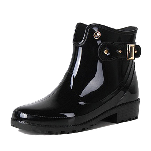 Women Rain Boots Ankel Boots Invisible Height Increasing Slip On Woman Black Fashion Waterproof Rain Shoes