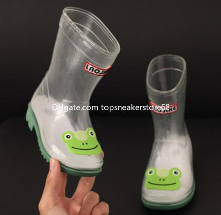 Four seasons rain boots PVC transparent rubber rain boots cartoon waterproof rain boots in the big children kids skid shoes