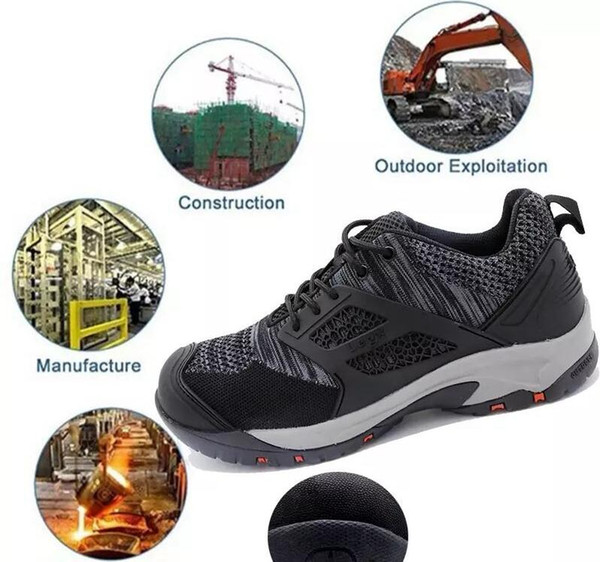 Air Mesh Men Hiking Boots Steel Toe Cap Anti-Smashing Puncture Proof Durable Breathable Protective Footwear Big Size 47 Work Safety Shoes