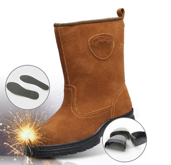 Genuine leather men Safety shoes steel toe protection work shoes winter Warm Nubuck Leather booots Puncture proof Work boots