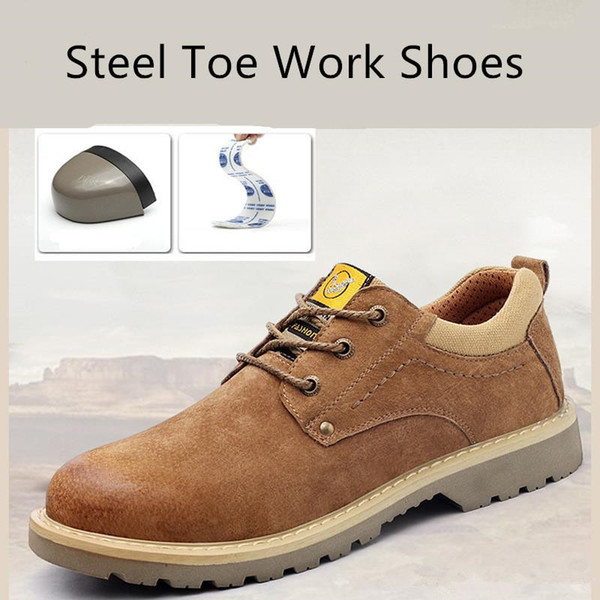 The New Safety Shoes Men Work Boots Men Shoes Leather Steel Boots Toe Laces Air Mesh Safety Shoes Cow Leather Breathable Work