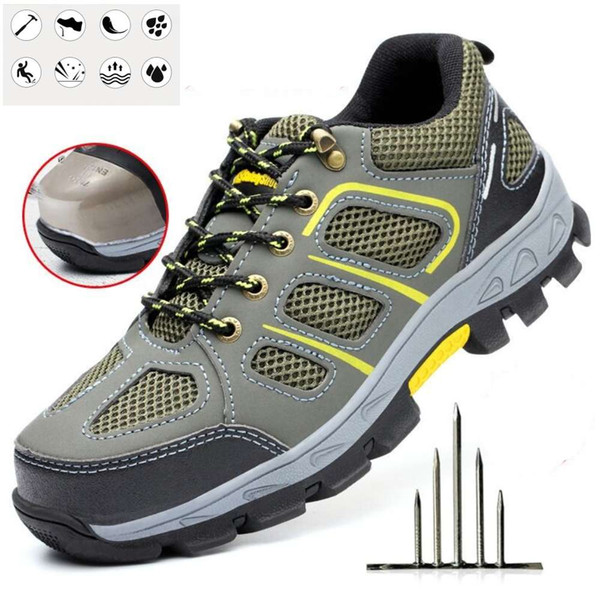 Mens Safety Shoe Steel Toe Cap Women Non-slip Sports Outdoor Working Hiking Trail Breathable Shoes Protective Footwear Trainers Ankle Boots