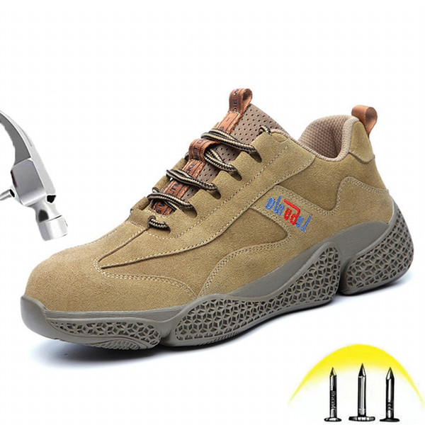 2019 Indestructible Steel toe Safety shoes Men Soft Puncture Proof Boots Lightweight Breathable Suede Welders Protetive Outdoor Work shoes