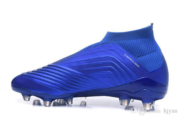 new Predator 18 men and women soccer shoes High help popcorn bottom no shoelace blue and white FG nail women / big boy football shoes