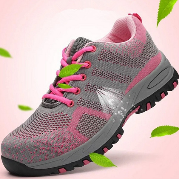 Women Durable Breathable Protective Shoes Breathable Air Mesh Steel Toe Caps Work Safety Shoes Anti-Smashing Puncture Proof Shoes 35-40