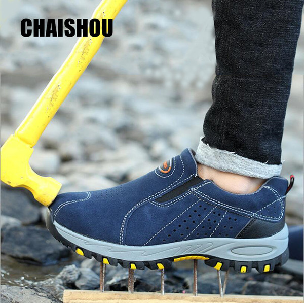 CHAISHOU men woman work Shoes Cow suede Anti-smashing anti-piercing Steel Toe platform security boots male CS-145