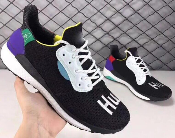 2019 Human Race Shoes Pharrell Williams Running Shoes Hu trail NERD Afro For Men Womens White Canvas Black Nerd 00