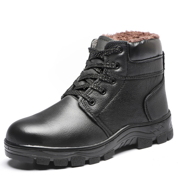 Genuine Leather Boots Men Winter Safety Shoes for Men Plus Velvet Warm Snow Boots Thickening Cold-proof Steel Toe Shoes Waterproof Work Boot