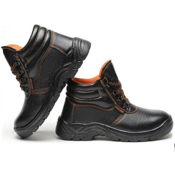 Plus Size Black Leather Safety boots Men Work Boots Men's Breathable Outdoor Shoes Men Spring Autumn Anti-slip Puncture Proof Safety Shoes