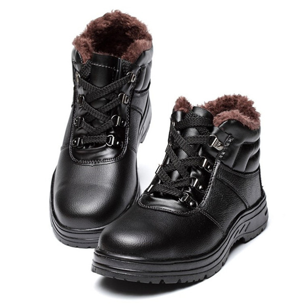 Winter Safety Shoes Men Boots Genuine Leather Steel Toe Shoes Warm Plush Lightweight Breathable Casual Anti-puncture Work Boots