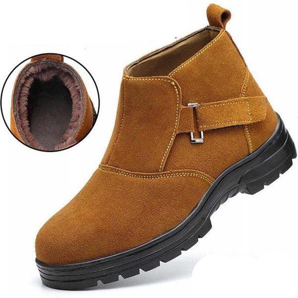 Safety Shoes Work Boots Steel Toe Cap Covering Waterproof Boots Men Winter Cotton-padded Shoes Male High Plus Velvet Thickening Cold-proof T