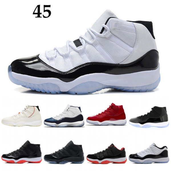 Concord 45 Platinum Tint Mens Casual Shoes 11 XI 11s Cap and Gown Designer Shoes Space Jam Heiress Gym Red Chicago Shoes